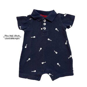 Carter's NB Newborn Navy Blue Guitar Polo Romper